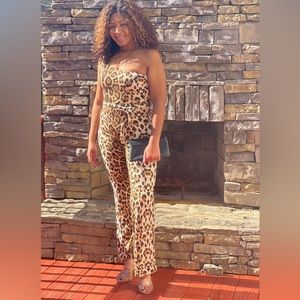 One shoulder leopard jumpsuit